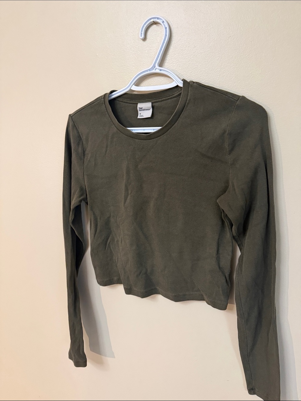TNA Olive Long Sleeve Cropped Crew